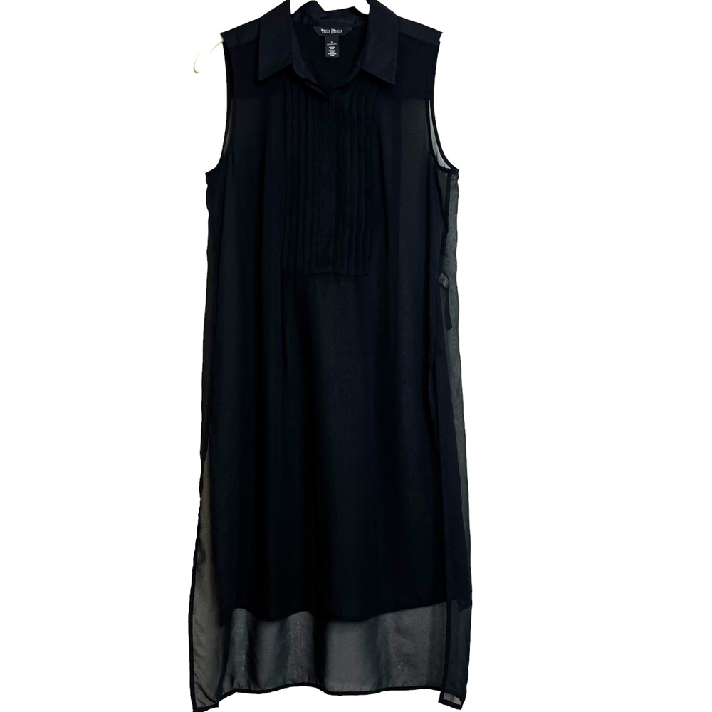 White House Black Market Womens Sleeveless Tunic Dress Small Black Sheer Overlay